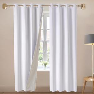 VEVOR Blackout Curtains, 84 Inch Length 2 Panels Set, 52 Inch Wide Each, Thermal Insulated 100% Blackout Light Blocking Drapes, 3-Layer, with Grommets, Curtains for Bedroom Living Room Window, White
