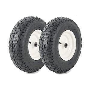 (2-Pack) 16x6.50-8 Pneumatic Tires on Rim - Universal Fit Lawn Mower and Yard Tractor Wheels - With Chevron Turf Treads - 3" Centered Hub and 3/4" Bushings - 396 lbs Max Weight Capacity