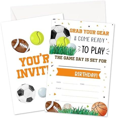 Sports Birthday Invitations, All Star Invites Cards For Boys Girls, Birthday Party Celebration Favors Supplies, 20pcs Sports Party Fill In Invitation Cards With Envelopes -17