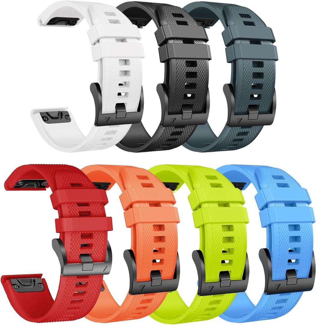 ANCOOL for Fenix 7X/Fenix 6X/Fenix 5X/Fenix 8 51mm Watch Band 26mm Quickfit Bands Compatible with Fenix 6X Pro/7X Pro/5X Plus/3/Descent MK 2/2i/MK 3 51mm Smartwatch(7 Pack) (White,Black,Slate,Red,Orange,Green,Blue)