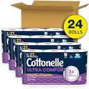 Cottonelle Ultra Comfort Toilet Paper with Cushiony CleaningRipples Texture, Strong Bath Tissue, 27 Family Mega Rolls = 108 Regular Rolls (2 Packs of 6)