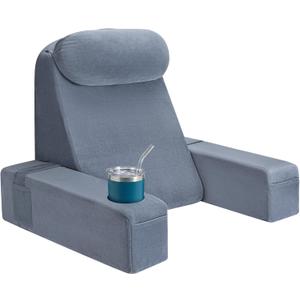 AS AWESLING 21 INCH Reading Pillow for Adults, Back Pillow for Bed Sitting Up, Backrest Pillow for Sitting in Bed, Detachable Arms with Built-in Cup & Phone Caddy (Gray, 21 INCH)