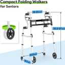 Delog Narrow Folding Walker for Seniors, 3 in 1 Folding Walker with 5 Front Wheels Width Adjustable Compact Standard Walker Support Up to 350lbs (Black)