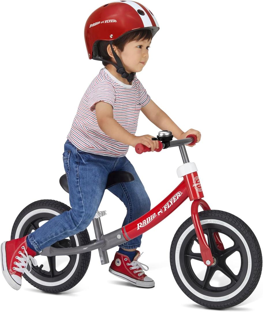 Radio Flyer Air Ride Balance Bike, Red, for Kids Ages 1.5-5, Pedal Free for Quick Learning, Rubber Air Tires, Adjustable Seat, Foot Rest, Ringing Bell, Kid & Toddler Balance Bikes