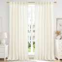 YoungsTex Ivory Linen Light Filtering Curtains 84 Inches Long, Country Semi Sheer Drapes with Rod Pocket Back Tab for Bedroom Living Room Window, 2 Panels, 52 X 84 Inch