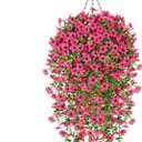 Artificial Hanging Flowers for Outdoors, Fake Hanging Plants with Baskets, UV Resistant Silk Faux Flowers for Outdoor Planters for Home Patio Porch Decor Spring Summer Outside Decoration, Rose Red