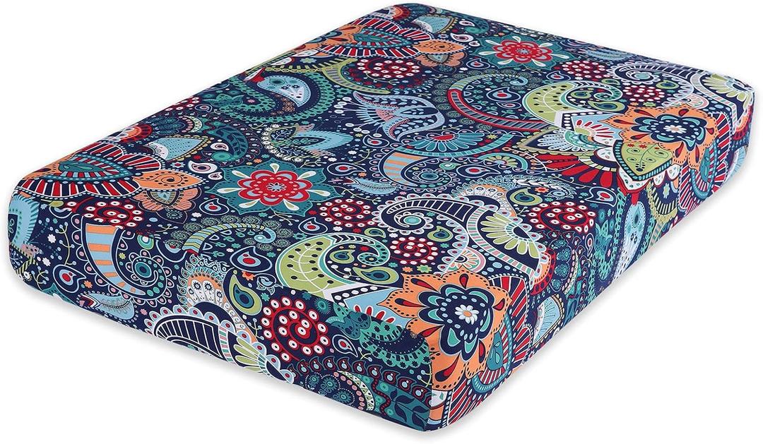 hyha Printed Couch Cushion Covers, Floral Sofa Covers Washable for 2 Cushion Couch, Stretch Pattern Outdoor Cushion Covers for Patio Furniture with Elastic Bottom(Medium, Paisley)