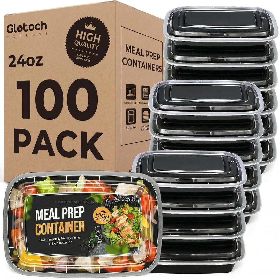 Meal Prep Containers 24oz-100 Pack (200-Piece) Reusable Food Storage Containers with Lids Microwave, Freezer, Dishwasher Safe - Leakproof & BPA Free Durable Plastic Bento Box for To Go Take Out