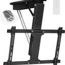 Electric Ceiling TV Mount with Remote, Motorized Ceiling Mount TV Bracket Flip Down for 32 to 71 inch Flat Curved Screen Mount Drop Down for Flat Pitched Roof Indoor Outdoor(Black)