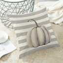 Fall Pillow Covers 16x16 Inch Set of 2,Grey Pumpkin Throw Pillows Case,Gray Stripes Autumn Outdoor Decorative Square Linen Farmhouse Harvest Decor Cushion Covers for Home Sofa Bed Couch
