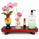 ECOECO Wood Riser for Decor, Widen Size Pedestal Stand for Bathroom,Farmhouse Decorative Tray Soap Holder for Perfume, Candle, Sponge, 10" x 6"- Red Brown