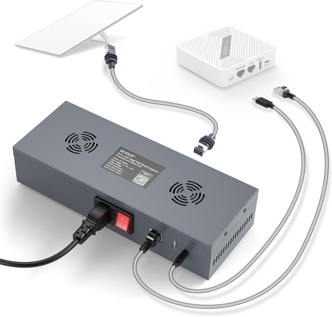Starlink Gen 3 PoE Injector, 200W GigE Passive & ESD Protection for Gen 3 Starlink, AC Input 110-260V, USB & Type-C Power Output and DC Step-Up Converter DC 54V 3A for Starlink Standard Dish