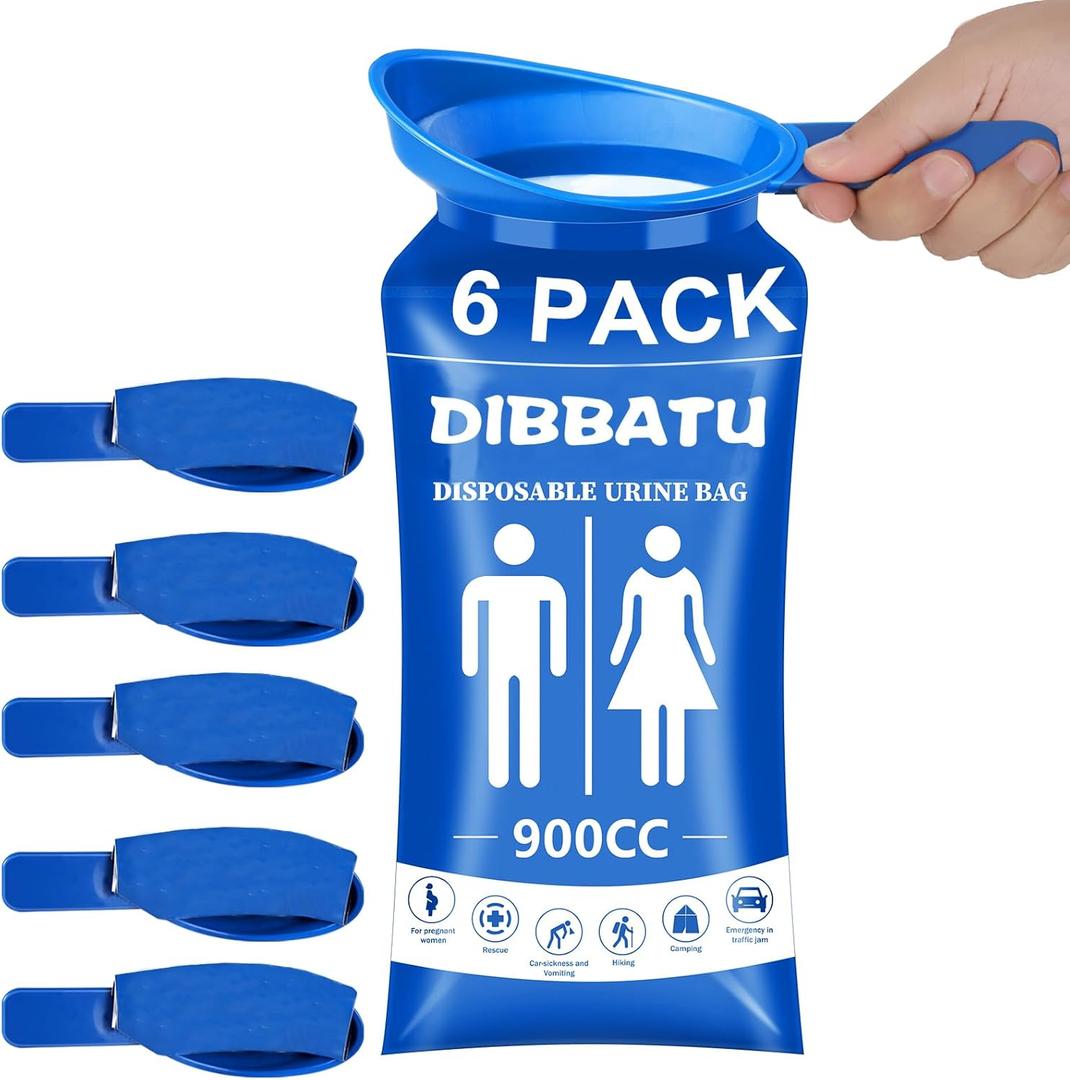DIBBATU Disposable Urine Bags for Women, 6/12PCS Female-Friendly Travel Urinal Bags, 900ML Pee Bags for Travel for Women/Men, Emergency Unisex Camping Pee Bags for Hiking, Road Trip, Traffic Jam (Blue)