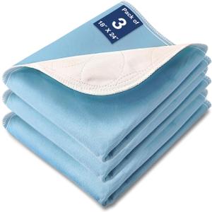 Washable Waterproof Underpads, 18" x 24" (3 Pack) Heavy Absorbency Reusable Incontinence Pads for Crib, Bassinet, Chair, Car Seat, Sofa, Wheelchair