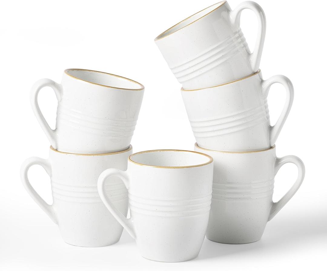 famiware Jupiter Coffee Mugs Set of 6, 14 OZ Coffee Mug, Microwave and Dishwasher Safe, Coffee Cups with Handle for Coffee, Tea, Cocoa, Milk, White