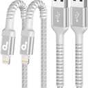 iPhone Charger Cable 3FT, 2Pack USB to Lightning Cable Extra Durable Braided, [Apple MFi Certified] Fast Charging iPhone Charger Cord Compatible with iPhone 14 13 12 11 8 7 Pro Max and More-Silver
