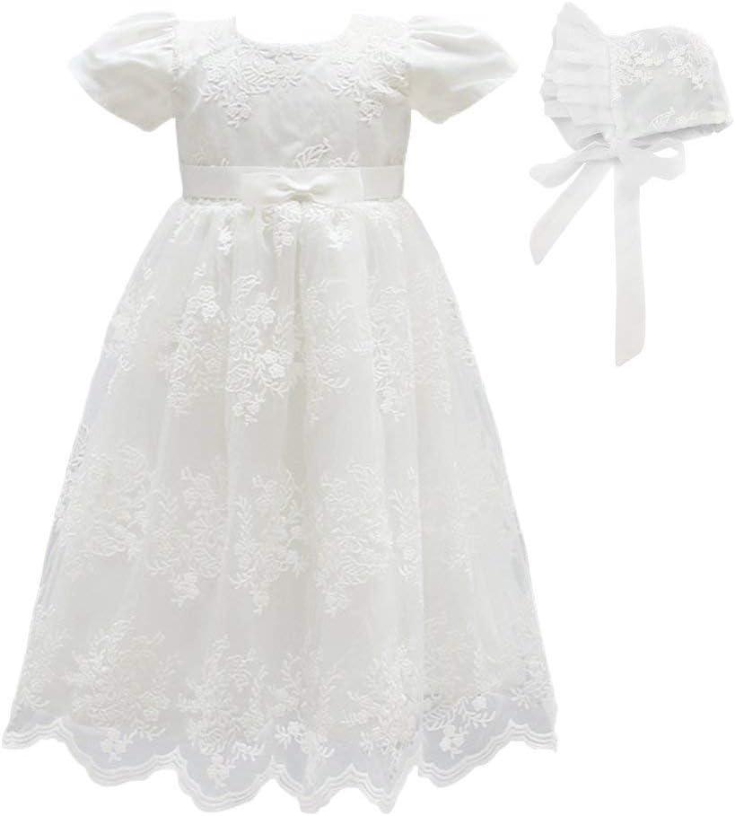 Glamulice Baby Girls Flower Christening Baptism Dress Formal Party Special Occasion Dresses for Toddler  White Newborn Girl Wedding Birthday Ceremony Pageant Ball Gown Holiday Church Outfits 6M