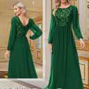 Women's Sequin Evening Dresses Long Sleeves Crewneck Floor Length Chiffon Formal Ball Gowns Dress (XL)