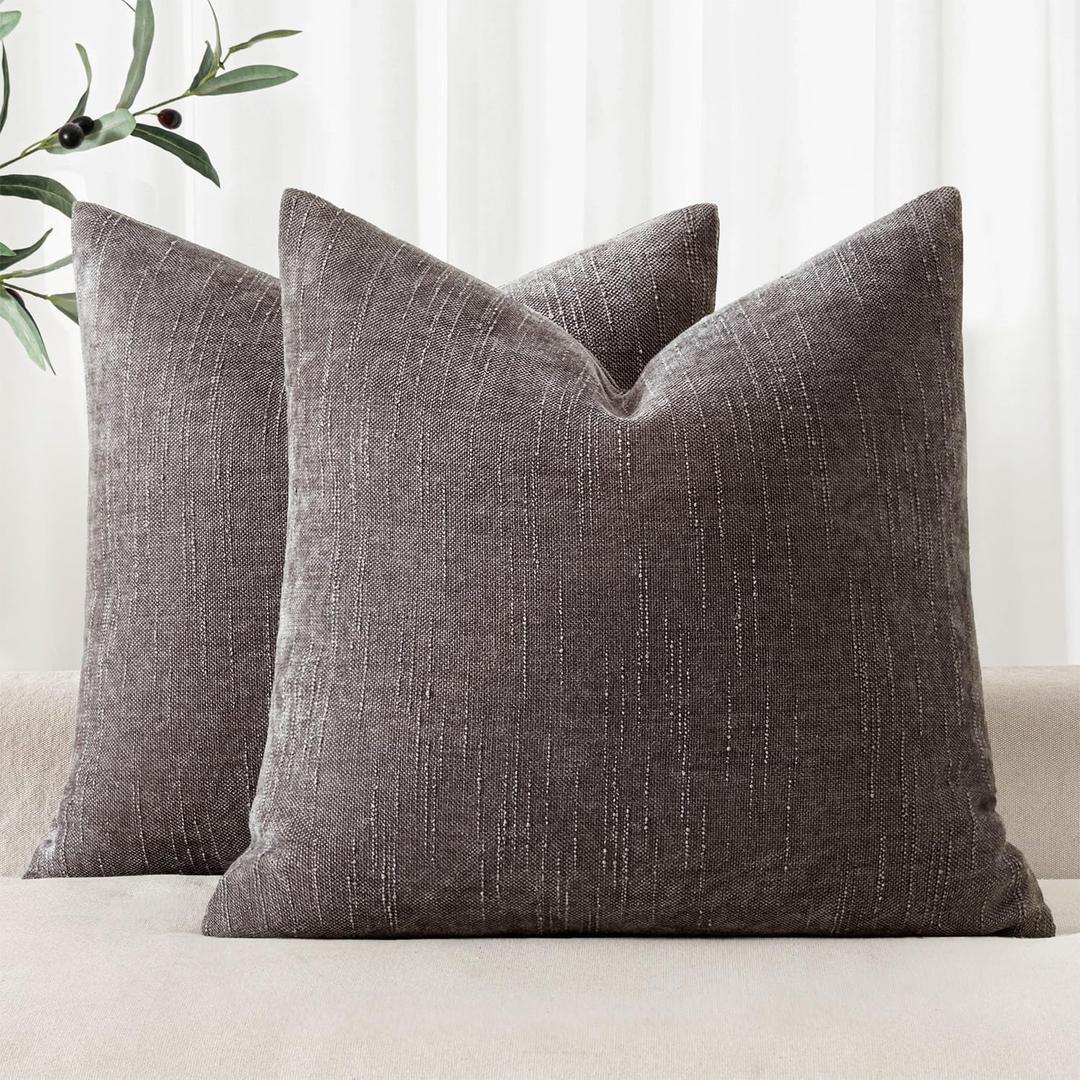 MIULEE Pack of 2 Decorative Throw Pillow Covers Soft Thick Solid Textured Chenille Throw Pillows Neutral Farmhouse Modern Home Decor for Couch Sofa Bedroom Living Room 20x20 Inch,Charcoal Gray