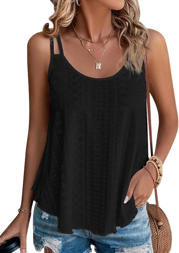 ATHMILE Women's Tank Tops Sleeveless Summer Top Spaghetti Strap Spring Shirt Loose Fit Beach Vacation 2026 Casual (Large, Black)