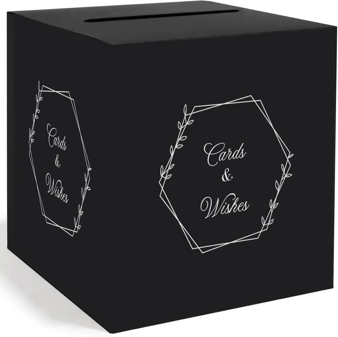 Black Card Box for Party with Silver Foil Design for Birthdays, Weddings, Showers, Graduations, Anniversaries, Retirements Gift Cards (Black and Silver)