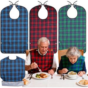 3 Pcs Adult Bibs for Men Clothing Protector with Crumb Catcher for Eating Reusable Feeding Bib for Elderly Senior