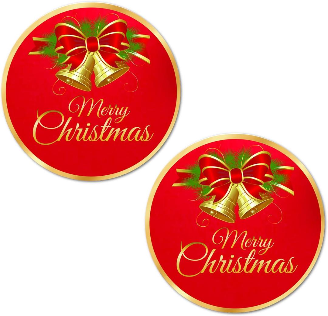 40 Merry Christmas Stickers, 2 Inch Big Round Glossy Labels, Great for Holiday Season Gifts, Gift Bag, Cards, Envelopes, Boxes, Tags, and Supplies. Made in USA