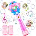 Toys for Girls: Princess Toy Bubble Wand, Birthday Gifts for 3 4 5 6 7 8 Years Old Girl, Bubbles Machine Fairy Wands for Kids Light Up with Bubble Solution, Toddler Girl Toys Age 4-5 (Pink)