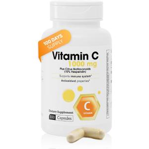 Nutra Vitamin C 1000 mg 100 Capsules Dosage with Citrus Flavonoids and 10% Hesperidin Daily Nutritional Intake Easy-to-Swallow Supplement