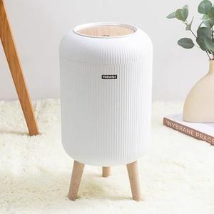 onlcuk Bedroom Trash Can with Lid,3 Gallon / 11L Garbage Can with Pop-Up Lid, Small Trash Cans Plastic Waste Basket with Removable Legs for Bathroom, Kitchen, Bedroom, Office-White Pack Of 2