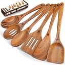 Wooden Spoons for Cooking, 6 Pcs Natural Teak Wooden Kitchen Utensils Set, Cooking Utensils Set with Long & Comfort Grip, Wooden Spoons Spatula Set Perfect for Non-Stick Cookware