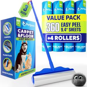 PetLovers Large Lint Roller with 3 Refills  360 Total Sheets for Tackling Pet Hair, Extra Large Floor and Carpet Roller for Homes with Pets, Perfect for Floors, Furniture, and Loving Pet Owners