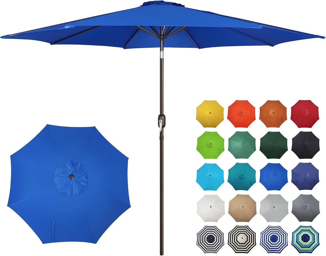 Blissun 10FT Patio Umbrella, Outdoor Table Umbrella, Yard Umbrella, Market Umbrella with 8 Sturdy Ribs, Push Button Tilt and Crank, Royal Blue