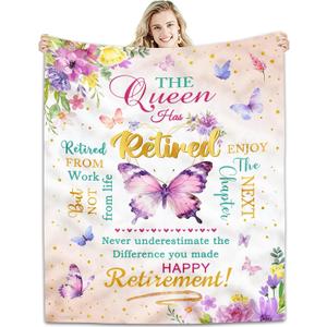 Retirement Gift for Woman Blanket 60"x50", The Queen Has Retired, Best Retired Present, Farewell Gifts for Coworkers, Going Away Goodbye Merch for Mom, Grandma, a Teacher, Nurse Throw Blankets