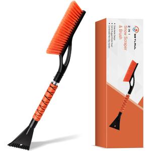 27" Heavy Duty Snow Brush and Ice Scraper | Scratch-Free Bristle Head & Detachable Scraper with Aluminum Body and Ergonomic Grip | Snow Removal Winter Car Accessories