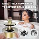 Brushed Gold Tub Drain Stopper Bathtub Drain, Hair Catcher and Two-Hole Overflow Faceplate,11.5/16 UNC Bathtub Drain, Premium Brass Lift and Turn Twist Tub Drains Replacement Trim Kit,Tub Stopper