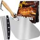 Pizza Peel Aluminum Pizza Spatula, Mooues 12 inch Metal Pizza Paddle(12"x 14")with Rocker Cutter Foldable Wood Handle, [Storage bag included], for Family Pizza Oven Baking Pizza, Dough, Bread & Pastry