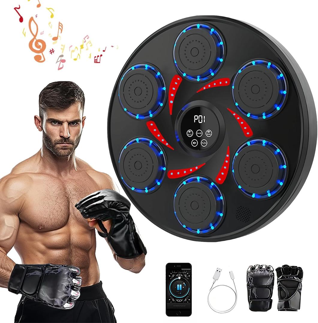 Music Boxing Machine for Adults Kids Large Size Interactive Punching Pad Trainer with Boxing Gloves Wall Mounted Electronic Musical Boxing Machine,9 Modes & 9 Speeds (Red)