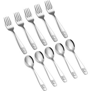 10 Pieces Toddler Utensils Kids Silverware Set, Kids Silverware Stainless Steel Childrens Safe Flatware Metal Baby Utensils Set Small Forks and Spoons for Self Feeding, Dishwasher Safe