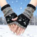 2 x 2Pairs Cat Embroidery Splicing Knitted Gloves Warm Gloves Fashion Leaky Finger Casual Women's Glove