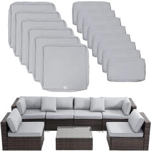 ClawsCover 14Pack Outdoor Patio Seat and Back Cushions Replacement Covers Fit for 7Pieces 6-Seater Wicker Rattan Sectional Couch Chair Furniture Set,Gray-Include Cover Only (Large) (Grey)