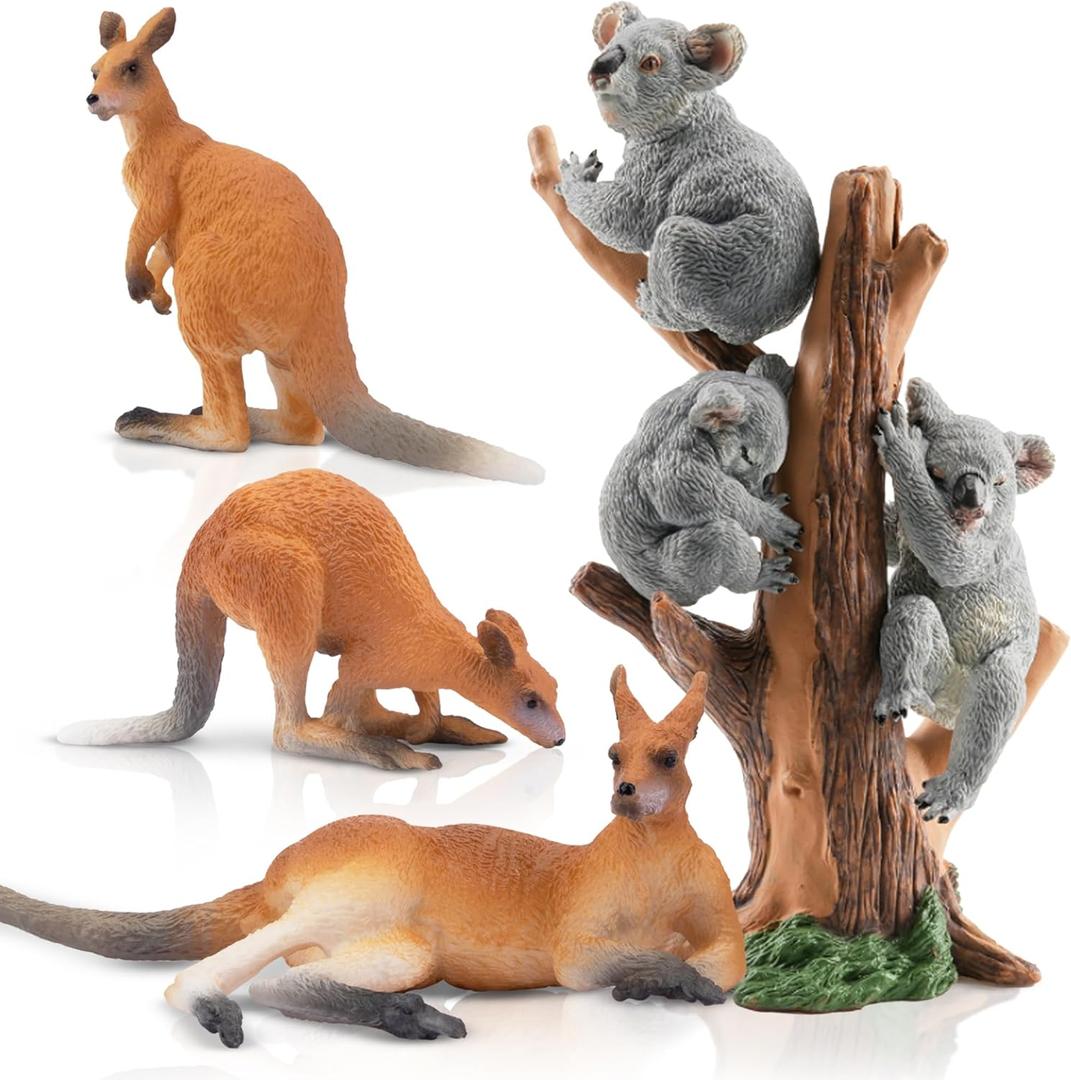 Toymany 7PCS Australian Wildlife Animal Figurines Includes Koala and Kangaroo Figure Toy, Plastic Forest Animal Figures Toy Set, Cake Toppers Christmas Birthday Gift for Kids Toddlers