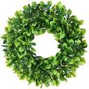Lvydec Artificial Green Leaves Wreath - 10" Mini-Sized Boxwood Wreath for Window Wall Decor Front Door Home Decoration