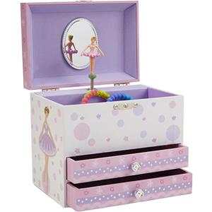 Jewelkeeper Jewelry Box for Girls with Ballerina and Music Box - Dual Drawers and Spacious Storage - Swan Lake Tune - White and Purple Jewelry Keepsake Chest - 6 x 6.75 x 5.25 Inches