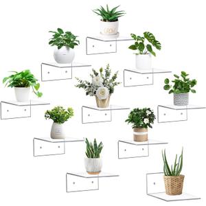 10 Pack Acrylic Floating Shelves for Wall, Wall Mounted Small Hanging Display Shelves for Plants, Funko Pop Figures, Adhesive Shelf for Bedroom, Picture Toy Clear Display Shelf