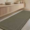 Extra Large Waffle Bath Mat, Boho Woven Modern Bath Rug Absorbent Non Slip, Ultra Soft Bathroom Mats, Machine Washable Knit Bath Rugs with Border for Bathroom, Bedroom, Kitchen, 5'x2', Olive Green