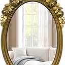 Vintage Vanity Makeup Desk Mirror, Antique Gold Bow Ellipse Table Mirror for Dressing Table, Bedroom, Bathroom, Tabletop