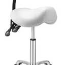 Kaleurrier Saddle Stool Rolling Swivel Height Adjustable with Wheels,Heavy Duty Anti-Fatigue Ergonomic Saddle Chair for Hair Beauty Salon Lab Dental Massage Office Home Kitchen (with Back, White), 21" X 21" X 34"