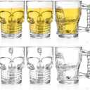 Hacaroa 6 Pack 17 Oz Skull Glass Beer Mug with Handle, Father's Day Gift Heavy Base Drinking Tiki Glasses, Clear Funny Beer Stein Cup for Whiskey, Wine, Juice, Bar, Halloween Decorations Gifts