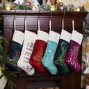 Senneny PackOf 6 Luxury Velvet Christmas Stockings, Quality Embroidered Patterned Xmas Stockings Large, Classic Christmas Hanging Decorations for Family Christmas Holiday Party